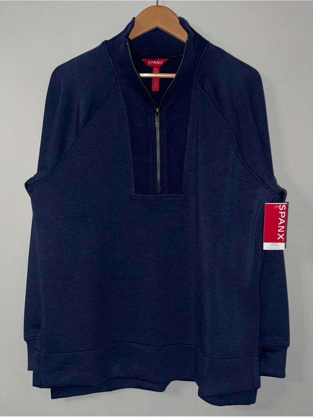SPANX AIRESSENTIALS® BRUSHED HALF ZIP TUNIC IN HEATHER TIMELESS NAVY - Picture 2 of 6